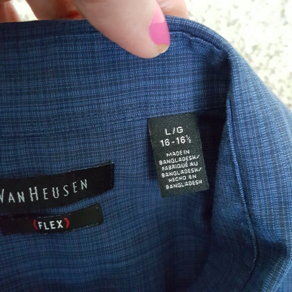 NEW Cond. Van Heusen Flex Men Short Sleeve Button Shirt 16-16.5 Large Dark Blue - Picture 8 of 8